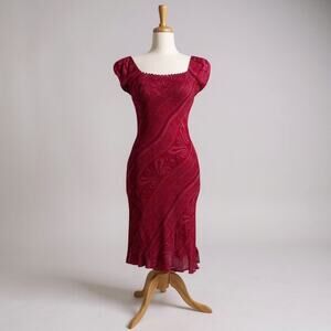 VTG Y2K Rampage Dress Sz 3 JR. Red Paisley Midi Square Neck Ruffles Whimsigoth